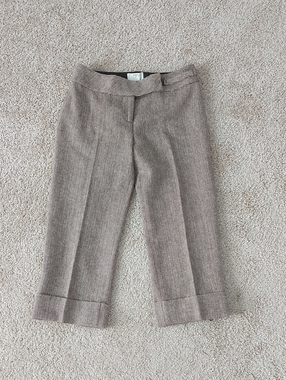 LOFT Wool Cropped Herringbone Dress Pants in Brown
